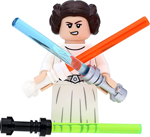 LEGO Star Wars - Minifigura de princesa Leia (2019) con vestido blanco con espadas láser
