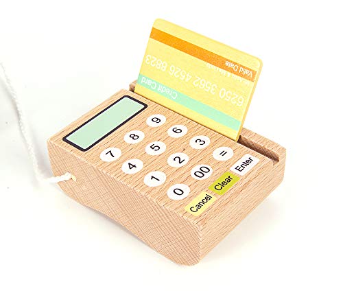 leomark Caja registradora de Madera - 2 en 1 - Multicolor con la calculadora, Scanner y Lector de Las Tarjetas, diversión y Aprendizaje