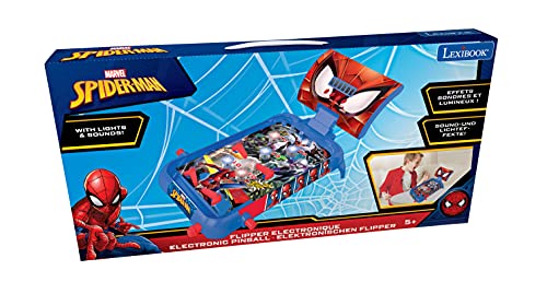 LEXIBOOK- Spider-Man Máquina electrónica de Pinball de Mesa, Juego de acción y Reflejo para niños y familias, Pantalla LCD, Efectos de luz y Sonido, Azul/Rojo (JG610SP)