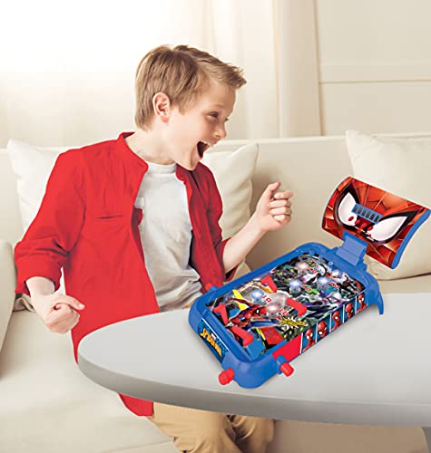LEXIBOOK- Spider-Man Máquina electrónica de Pinball de Mesa, Juego de acción y Reflejo para niños y familias, Pantalla LCD, Efectos de luz y Sonido, Azul/Rojo (JG610SP)