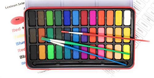 Lexicon Select Bloque de acuarela con 36 colores, pincel y tabla de mezcla de colores
