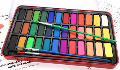 Lexicon Select Bloque de acuarela con 36 colores, pincel y tabla de mezcla de colores