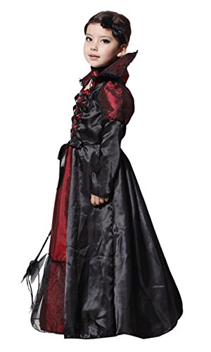 Licus - Disfraz de vampiro para niña, Halloween, cosplay, drácula gótica Negro 110 cm-120 cm