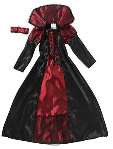 Licus - Disfraz de vampiro para niña, Halloween, cosplay, drácula gótica Negro 110 cm-120 cm