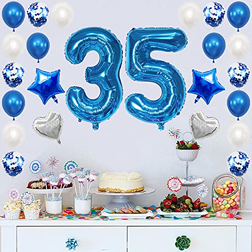 Liitata Globos de helio con número 35, color azul, para hombres y mujeres, tamaño XXXL, globos de helio de 100 cm, para cumpleaños, bodas, aniversarios, graduaciones, fiestas, decoración