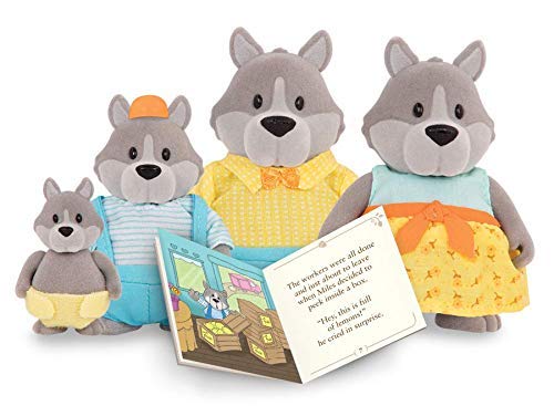 Li'l Woodzeez – GrayPaws Wolf Family – Juego de Juguetes de 5 Piezas con Figuras de Animales en Miniatura y Libro de Cuentos – Juguetes de Animales y Accesorios para niños Mayores de 3 años