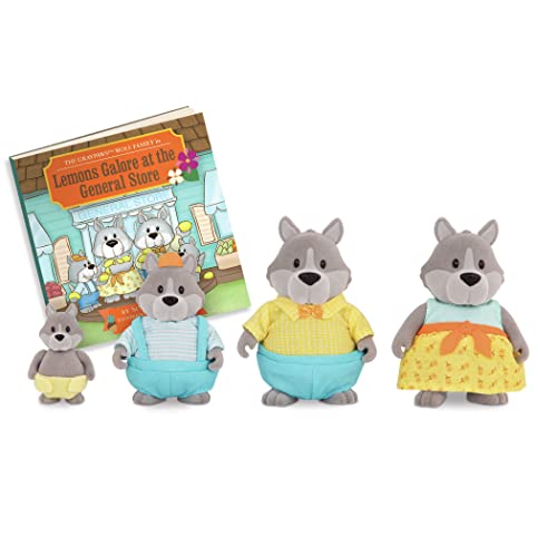Li'l Woodzeez – GrayPaws Wolf Family – Juego de Juguetes de 5 Piezas con Figuras de Animales en Miniatura y Libro de Cuentos – Juguetes de Animales y Accesorios para niños Mayores de 3 años