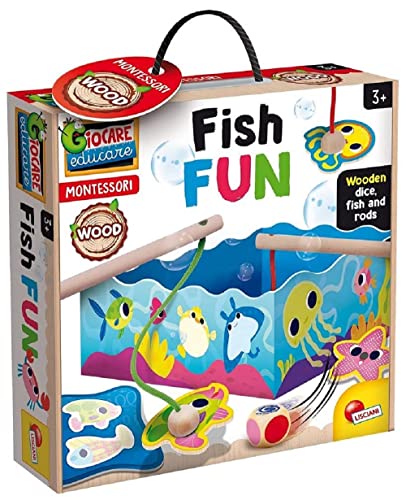 Lisciani - Montessori - Pesca Magnética divertida - Juego educativo preescolar para niños a partir de 3 años con elementos de madera - 85828
