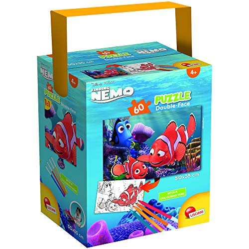 Lisciani - Puzzle in a Tub Doble Cara con Reverso para Colorear 60 Piezas con 4 rotuladores incluidos Disney Nemo Puzle para niños a partir de 3 años (86184)