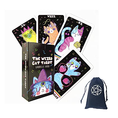 LiuGenPing Las Cartas de Oracle del Gato extraño,The Weird Cat ​Oracle Cards,with Bag,Firend Game