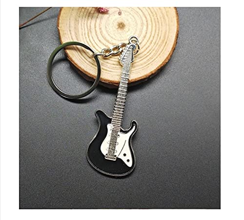 Llavero para hombre, diseño de guitarra eléctrica y bajo, color negro