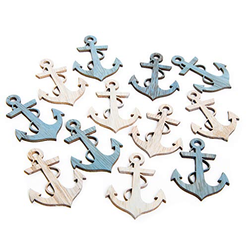 Logbuch-Verlag 12 pequeñas anclas de madera para espolvorear – Decoración marítima – Símbolo amor esperanza – Color azul natural 5,5 cm