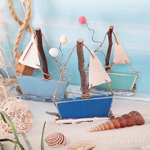 Logbuch-Verlag 3 pequeños barcos de madera azul turquesa azul claro – Marítimo Deko velero de madera – madera flotante playa bien como decoración de baño