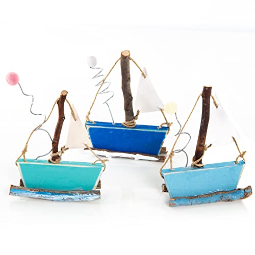Logbuch-Verlag 3 pequeños barcos de madera azul turquesa azul claro – Marítimo Deko velero de madera – madera flotante playa bien como decoración de baño
