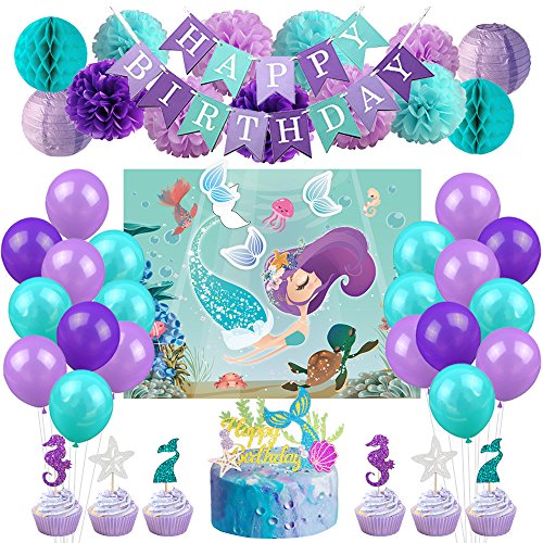 LUCK COLLECTION Mermaid Party Decoraciones Supplies Juegos de Favor Juegos Mermaid Party Games Cake Toppers Globos para Mermaid Birthday Baby Shower Under The Sea Party Supplies