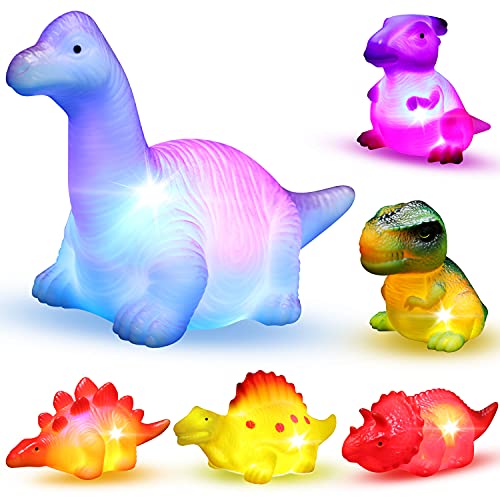LYKJ-COLORS Set de Juguetes de baño de Dinosaurio Flotante Brillante de 6 Piezas, para bebés en cumpleaños, Navidad y Pascua, Juguetes de baño para niños en Piscinas