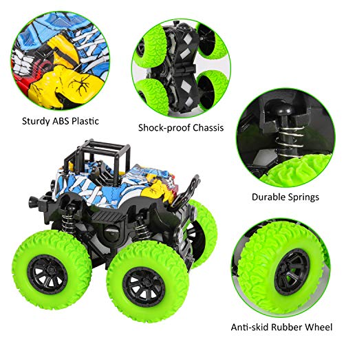 m zimoon Camión Monster Inercia, Camion Monster Truck Juguetes Vehículos Fricción Rotación de 360 Grados Tire hacia Atrás Coches para Niños de 3 a 12 Años Niñas Niños(Azul + Verde, Paquete de 2 )