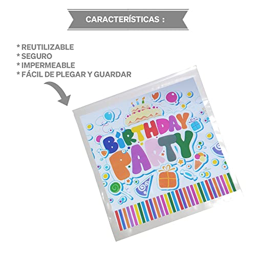 Mantel Cumpleaños, Decoración Cumpleaños, Candy bar, cumpleaños, Decoración cumpleaños adulto, Hule mesa rectangular, Fiesta cumpleaños infantil (HAPPY BIRTHDAY)