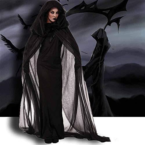 Marks Traje Traje Antiguo Medieval Mujeres de Halloween del Horror clásico Novia Traje de la Bruja Vestido Larga Capa de Malla Negro Falda Larga (tamaño : S)