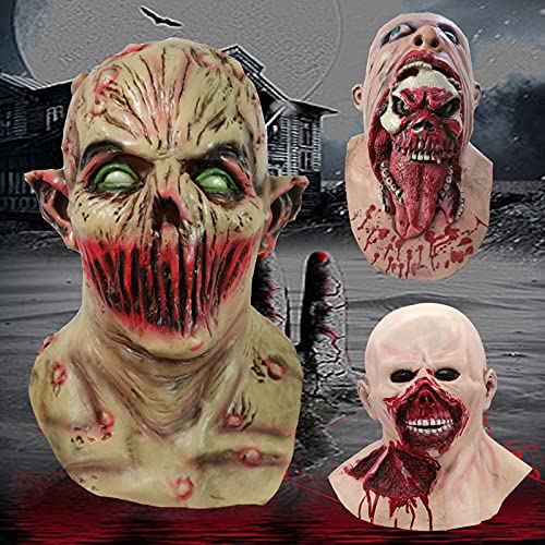 Máscara de vampiro Horror Gritando Halloween Máscara de zombi aterradora Máscara carnaval goma látex desfigurada realista con sangre Adolescentes Adultos (D, Talla única)