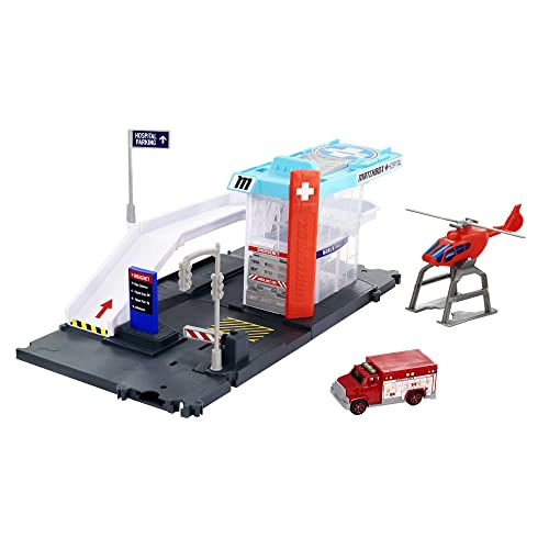 Matchbox Hospital y helicóptero de rescate Casa y vehículo de juguete (Mattel GVY83)
