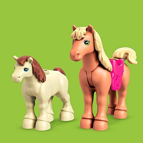 MEGA Construx Barbie - Salto del caballo, establo con muñeca, caballos, bloques de construcción y accesorios de juguete (Mattel HDJ84)