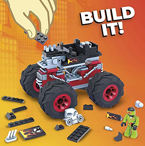 Mega Construx Monster Trucks Bone Shaker Coche de juguete de bloques de construcción, incluye figura, para niños +5 años (Mattel GVM27)