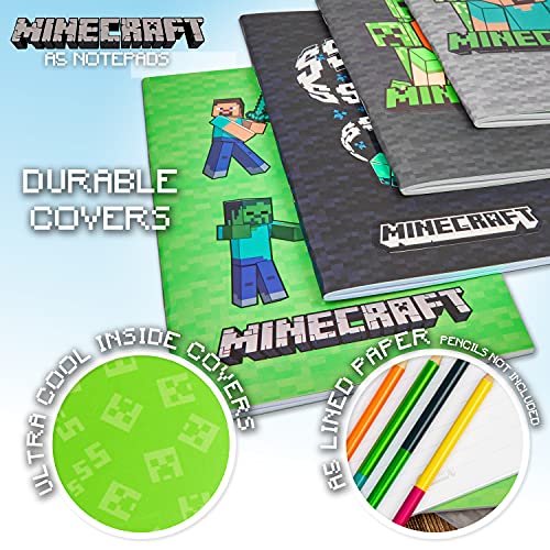 Minecraft Pack de 4 Libretas Bonitas A5, Material Escolar, Regalos Cumpleaños de Niños para Colegio