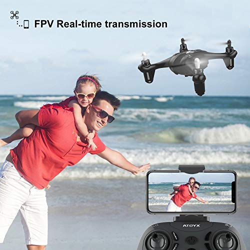 Mini Dron ATOYX para Principiantes con Cámara FPV HD, Dron Cuadricóptero RC con Transmisión WiFi, Sensor de Gravedad, Giros 3D, Despegue/Aterrizaje de Llave, Regalo Ideal para Niñas/Niños-Negro