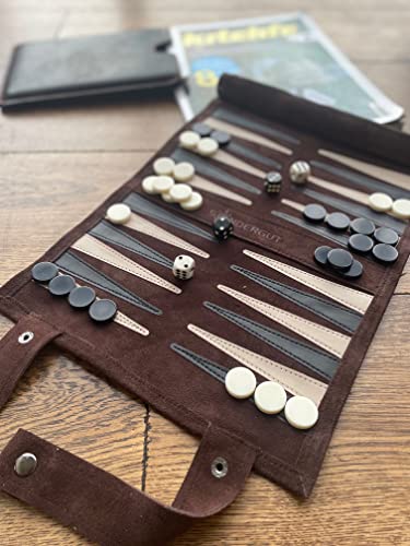 (mocha) - SONDERGUT - Backgammon - Travel Backgammon Set - Genuine Leather - Colour: Mocca