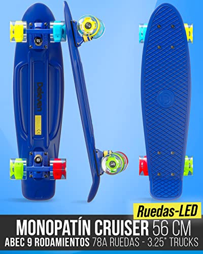 Monopatin Completo Mini Cruiser 56cm Skateboard Ruedas con Luz LED o Normal Plástico para Niño Niña Jóvenes Adulto Principiante