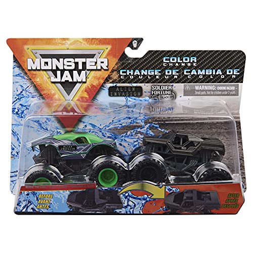 Monster Jam 2020 Color Change 1:64 Scale 2-Pack Alien Invasion vs. Soldier Fortune Black Ops