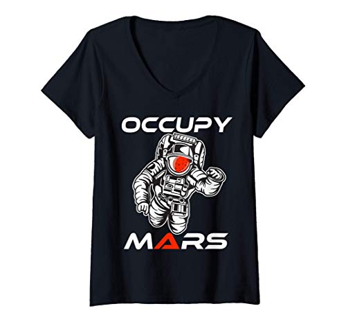 Mujer Occupy Marte astronauta Terraform Marte Explorador Espacial Camiseta Cuello V