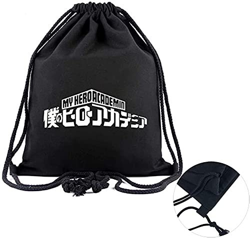 My Hero Academia Bag Set de regalo, mochila con cordón MHA, 50 pegatinas, 8 pulseras de silicona, 2 insignias de anime, collar, cordón, llavero, soporte para anillo de teléfono para fanáticos de MHA