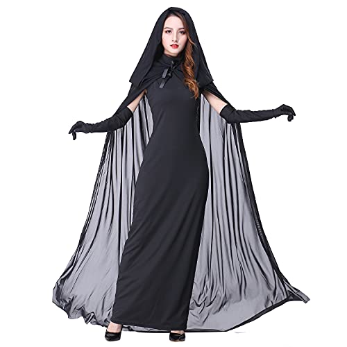 Myir Disfraz de Novia Fantasma de Halloween Mujer, Disfraz de Bruja Vampiro Vestido Adulto Disfraces Carnaval Cosplay (L, Negro)