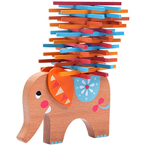 Natureich Juguete de Madera para apilar con Elefante de Montessori Desarrollo de la destreza con palitos Colorido / Natural (Naranja)
