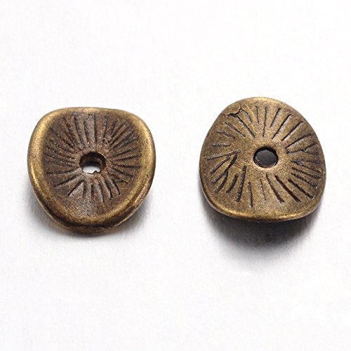 nbeads 1000pcs tibetano bronce antiguo chapado en Metal ondulado Disco Espaciador Cuentas 9 x 1 mm, sin plomo y níquel libre, agujero: 1 mm