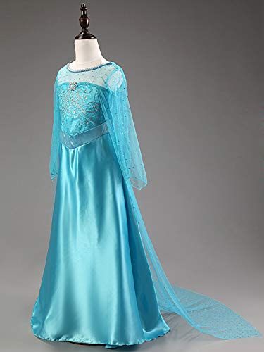 New front Niñas Traje congelado elegante reina festiva del nuevo vestido de la princesa Frente Elsa y Accesorios Corona Azul - 130 Cm