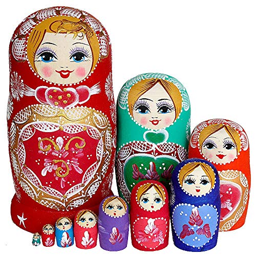 N/H Muñeca de nido de madera, juegos de muñecas rusas de 10 capas de escritorio Matryoshka para decoración de la oficina del hogar, regalos de niños juguetes educativos