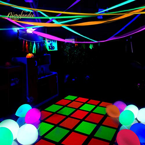 NICROLANDEE Blacklight - 4 rollos de papel crepé fluorescente de neón para fiestas de luz negra, cumpleaños, bodas, baby shower, baile, fiesta, fotografía