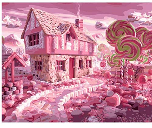 Nonebranded DIY Regalos Pintura por Número De Kit Candy House Landscape Pinturas con Numeros para Adultos Kit De Pintura Niños Acrilico Pintura Kit 40X50Cm