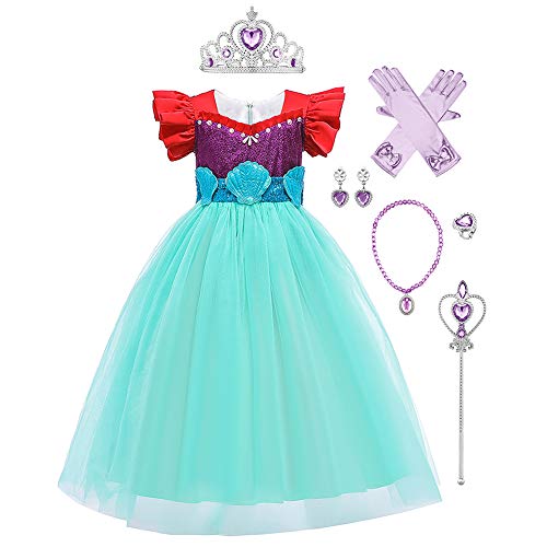 OBEEII - Vestido de sirena para niñas, diseño de princesa Ariel Mermaid05 7-8 Años