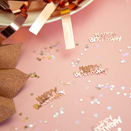 Oblique Unique® Set de confeti de 1500 unidades con texto "Happy Birthday", estrellas y corazones, decoración para mesa de cumpleaños infantil, en oro rosa