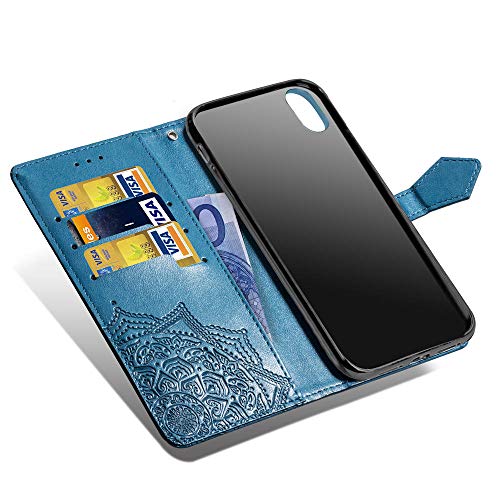 Oihxse Funda con Samsung Galaxy A320/A3 2017, Cuero PU Billetera Cierre Magnético Flip Libro Folio Tapa Carcasa Relieve Soporte Plegable Ranuras para Tarjetas Protección Caso(Azul)