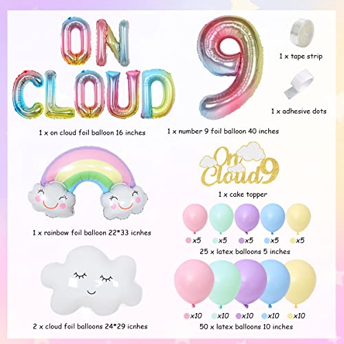 On Cloud 9 decoraciones de cumpleaños para niñas pastel arco iris guirnalda arco kit en la nube 9 decoración de tartas/globo para tema cielo noveno cumpleaños suministros para fiesta