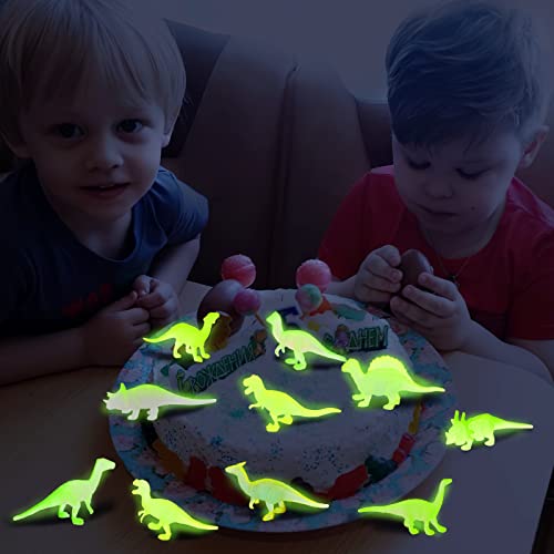 OOTSR 36 Piezas Mini Figura de Dinosaurio Juguetes, Brillan en la Oscuridad, Mini Juguetes de Dinosaurios para Niños Modelo de Dinosaurio Realista para Decoración de Pasteles, 12 Estilos