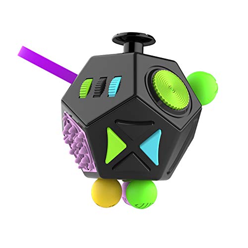 Ousyaah Juguete Sensorial Fidget, 12 Lados Antiestrés Stress Cubo, Sensory Fidget Toy Special Needs Juguete de Dedo Sensorial para Add Adultos y Niños (Negro -B)