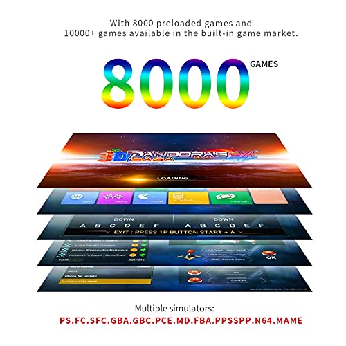Pandora's Box, 8000 Juegos en 1 Consola Pandora Arcade Game Console Máquina WiFi 3D con Market Incorporado 10000+ Juegos para descargar, Soporte para 4 Jugadores, por PC / TV / PS3 (HDMI VGA USB)