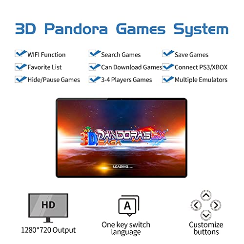 Pandora's Box, 8000 Juegos en 1 Consola Pandora Arcade Game Console Máquina WiFi 3D con Market Incorporado 10000+ Juegos para descargar, Soporte para 4 Jugadores, por PC / TV / PS3 (HDMI VGA USB)