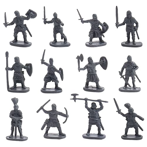 perfeclan 200 Piezas de Plástico Medieval Caballero Soldado Espadachín Ejército Infantería Escena de Batalla Guerreros Y Escudo Soldados Arcaicos Ejército - Gris